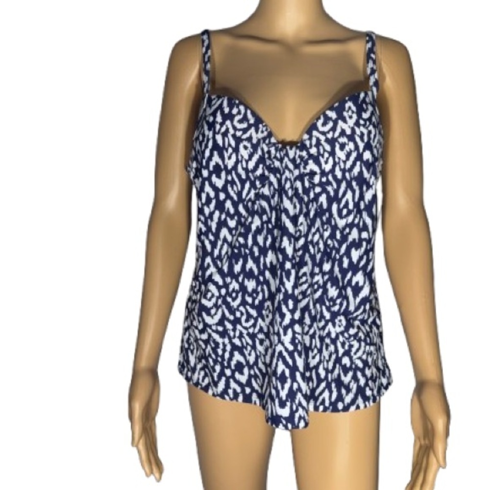 NEW Island Escape Navy & White Printed Bra-Style Tankini Women's SwimTop Size 6